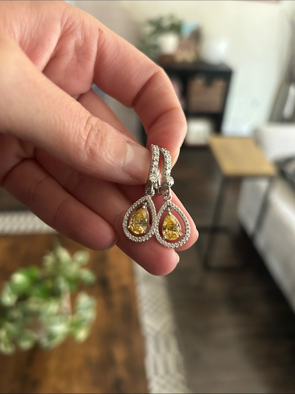 Judith Ripka Sterling Silver yellow teardrop earrings
